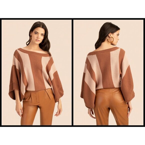 💕TRINA TURK💕 Horizon Sweater ~ Knit Dolman Sleeves Nutmeg Dune Brown Tan